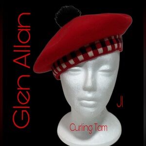 GLEN ALLAN Vintage Scottish Red Wool Curling Tam Unisex